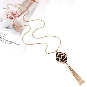 PHALIN Leopard Quatrefoil Pendant Y Chain Necklace for Women