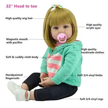 22 Inches Reborn Toddlers Reborn Baby Dolls Girl Realistic Soft Vinyl Silicone Dolls Look Real Doll Toddler Reborns