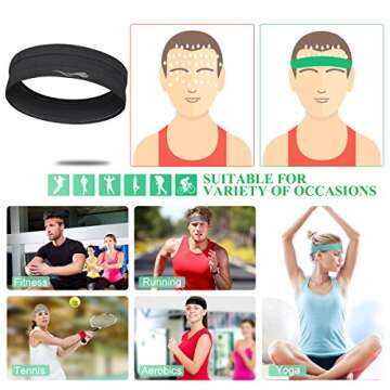 Headbands Sweatbands for Women Men│Super Absorbent Sports Headband │ Nonslip Stretchy Sweat Bands Headbands │Soft Workout Head Bands Hairband Sweatband for Fitness Exercise
