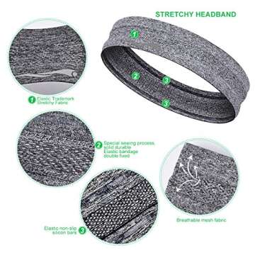 Headbands Sweatbands for Women Men│Super Absorbent Sports Headband │ Nonslip Stretchy Sweat Bands Headbands │Soft Workout Head Bands Hairband Sweatband for Fitness Exercise
