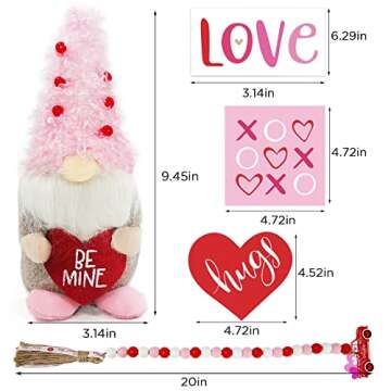 Valentines Day Decor - Valentines Day Decoration - XO Love Hugs Wooden Signs, Cute BE Mine Gnomes Plush with Bead Garland - Farmhouse Rustic Tiered Tray Items Decorations for Home Table House Room
