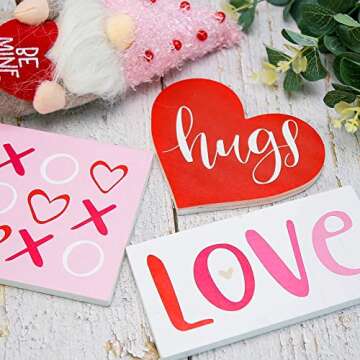 Valentines Day Decor - Valentines Day Decoration - XO Love Hugs Wooden Signs, Cute BE Mine Gnomes Plush with Bead Garland - Farmhouse Rustic Tiered Tray Items Decorations for Home Table House Room