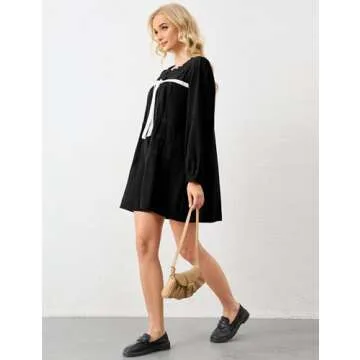 Ceputer Women’s Puff Sleeve Bow Tie Front Mini Dress