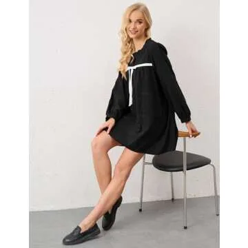 Ceputer Women’s Puff Sleeve Bow Tie Front Mini Dress