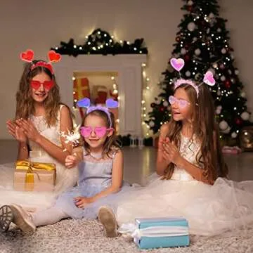 12Pcs Valentines Day Heart Headbands and Heart Shaped Sunglasses, 6Pcs Valentines Love Shaped Head B...