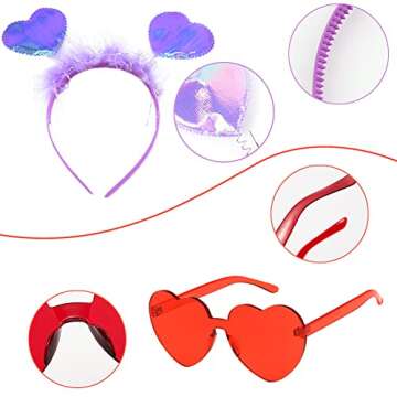 12Pcs Valentines Day Heart Headbands and Heart Shaped Sunglasses, 6Pcs Valentines Love Shaped Head Boppers and 6Pcs Glasses for Kids Adults Valentine's Party Costume Favor, Photo Props Accessory