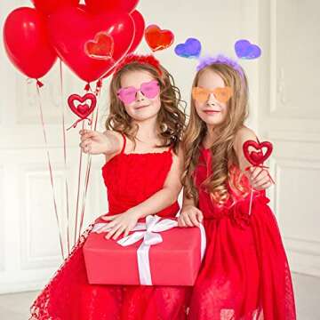 12Pcs Valentines Day Heart Headbands and Heart Shaped Sunglasses, 6Pcs Valentines Love Shaped Head Boppers and 6Pcs Glasses for Kids Adults Valentine's Party Costume Favor, Photo Props Accessory