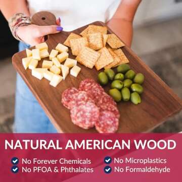 Made in USA Walnut Cutting Board by Virginia Boys Kitchens - Butcher Block made from Sustainable Hardwood (Handle - 10x16)
