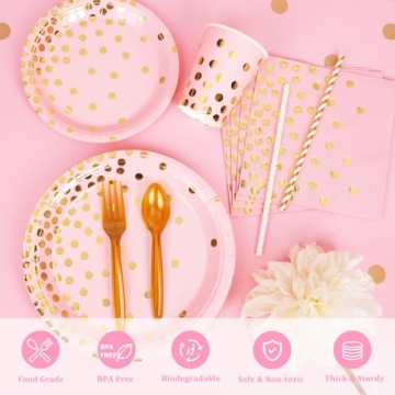 350PCS Pink Plates and Napkins for Baby Shower and Birthday