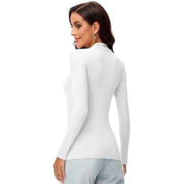 Riyiper 3 Pack Women's Turtleneck Shirts, Slim Fitted Mock Neck Tops Casual Long Sleeve Knit Ribbed Thermal Undershirts Tee(Small,Black, White, Coffee)