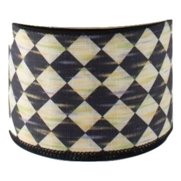 Elegant Black and Cream Harlequin Wired Ribbon for Crafts