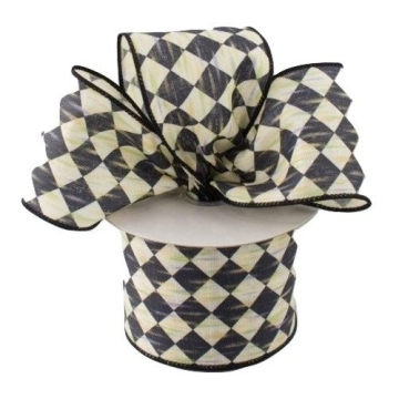 Elegant Black and Cream Harlequin Wired Ribbon for Crafts