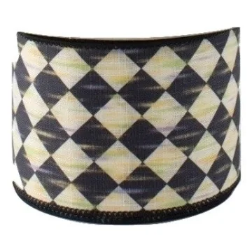 Elegant Black and Cream Harlequin Wired Ribbon for Crafts