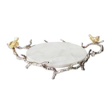 A&B Home Marble Round Branch Design Handles and Stand Tray, Shiny Nickel