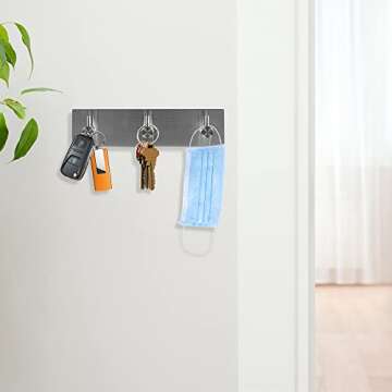 Picowe Key Holder for Wall Decorative, Adhesive Stainless Steel Key Hooks, Key Hanger Key Organizer for Wall, Towel Hook Coat Hanger for Entryway Hallway Kitchen(Three Rows,Sliver 1PCS)
