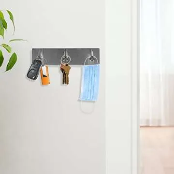 Picowe Key Holder for Wall Decorative, Adhesive Stainless Steel Key Hooks, Key Hanger Key Organizer for Wall, Towel Hook Coat Hanger for Entryway Hallway Kitchen(Three Rows,Sliver 1PCS)