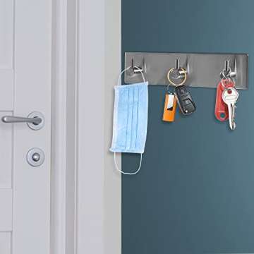 Picowe Key Holder for Wall Decorative, Adhesive Stainless Steel Key Hooks, Key Hanger Key Organizer for Wall, Towel Hook Coat Hanger for Entryway Hallway Kitchen(Three Rows,Sliver 1PCS)