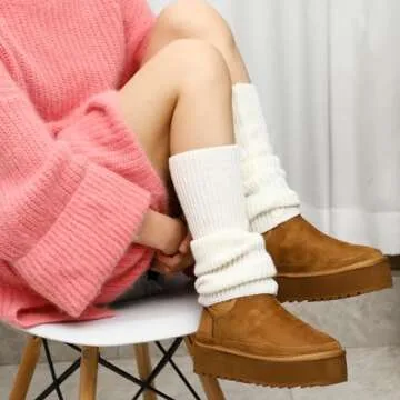 Bacia Platform Boots for Women Lightweight Suede Snow Boots Fur Interior Non-slip Outdoor Winter Boots Ankle Platform Mini Boots Brown 7US