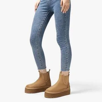 Bacia Platform Boots for Women Lightweight Suede Snow Boots Fur Interior Non-slip Outdoor Winter Boots Ankle Platform Mini Boots Brown 7US