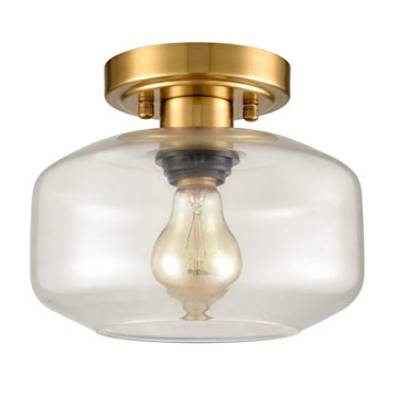 JEENKAE Modern Small Semi Flush Mount Ceiling Light in Brass Gold