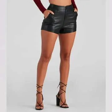 Chic hibshaby Black Leather Shorts for Women