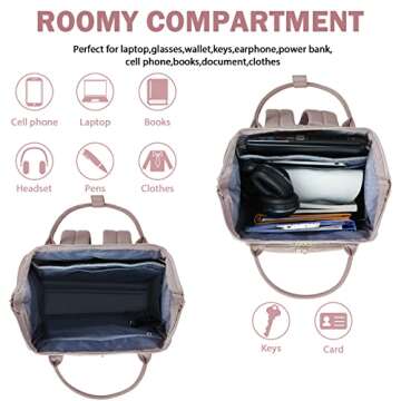 EMPSIGN 17 Inch Laptop Backpack for Women, Work Business Travel Computer College Bags, Large Capacity Water-repellent Quilted Casual Daypack with USB Port, Dusty Pink