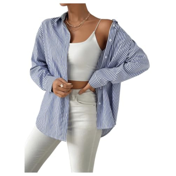 Stylish SweatyRocks Women's Striped Long Sleeve Blouse
