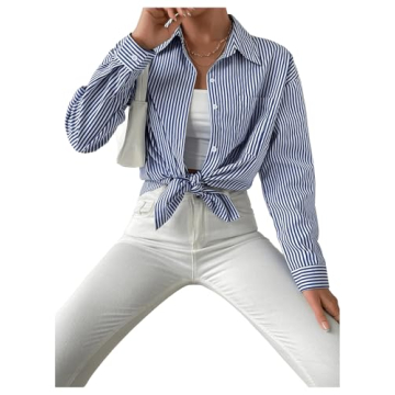 Stylish SweatyRocks Women's Striped Long Sleeve Blouse