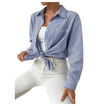 Stylish SweatyRocks Women's Striped Long Sleeve Blouse