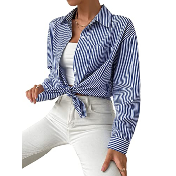 Stylish SweatyRocks Women's Striped Long Sleeve Blouse