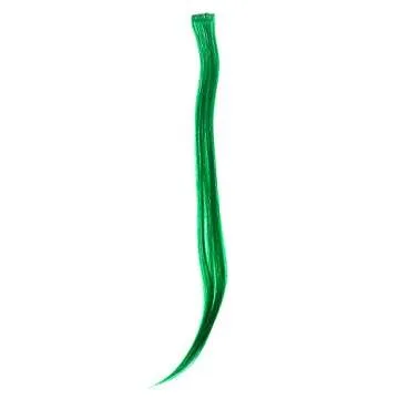 SWACC 12 Pcs Straight One Color Party Highlights Clip on in Hair Extensions Colored Hair Streak Synthetic Hairpieces (Green)