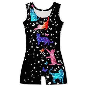 TUONROAD Girls Leotards for Gymnastics 3D Blue Cats Dancewear Size 6 7 White Stars Printed Girls Bik...