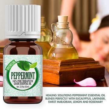 Healing Solutions 10ml Oils - Peppermint Essential Oil - 0.33 Fluid Ounces - Mint Oil - Mint Essenti...