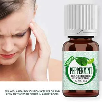 Healing Solutions 10ml Oils - Peppermint Essential Oil - 0.33 Fluid Ounces - Mint Oil - Mint Essential Oil - Peppermint Oil 1/3 Fluid Oz - Peppermint Diffuser Oils Scents for Home - Oil Mint