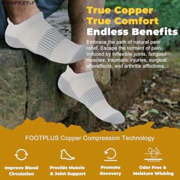 FOOTPLUS Copper Compression Socks for Men and Women - Odor-Free Performance Wear, 3 Pairs