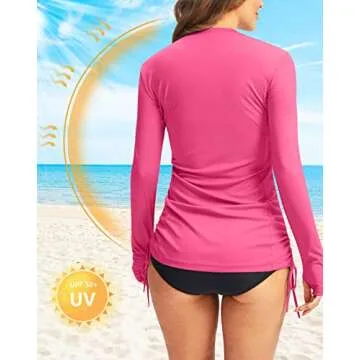 Soothfeel Women's Long Sleeve UV Sun Protection Rash Guard Shirts UPF 50+ Swim Shirt Swimsuits Top for Women with Zip Pockets Light Rose