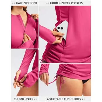 Soothfeel Women's Long Sleeve UV Sun Protection Rash Guard Shirts UPF 50+ Swim Shirt Swimsuits Top for Women with Zip Pockets Light Rose