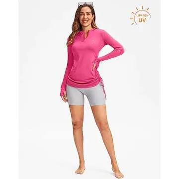 Soothfeel Women's Long Sleeve UV Sun Protection Rash Guard Shirts UPF 50+ Swim Shirt Swimsuits Top for Women with Zip Pockets Light Rose
