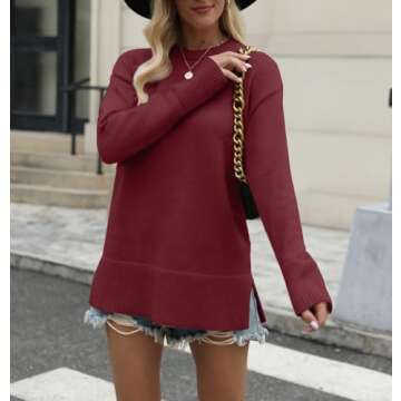 Aygience Women's Fall Fashion Casual Knit Sweaters Crewneck Long Sleeve Lightweight Winter Tops Burg...