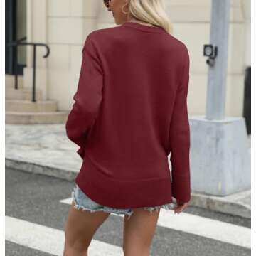Aygience Women's Fall Fashion Casual Knit Sweaters Crewneck Long Sleeve Lightweight Winter Tops Burgundy