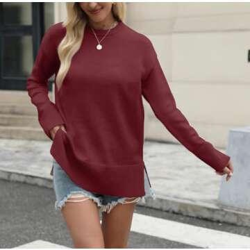 Aygience Women's Fall Fashion Casual Knit Sweaters Crewneck Long Sleeve Lightweight Winter Tops Burgundy
