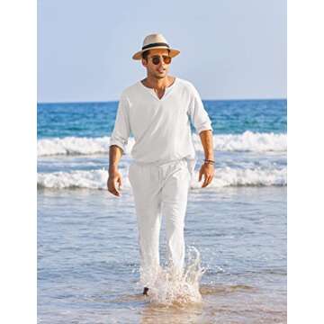 COOFANDY Men's 2 Pieces Cotton Linen Set Henley Shirt Long Sleeve and Casual Beach Pants Summer Yoga Outfits