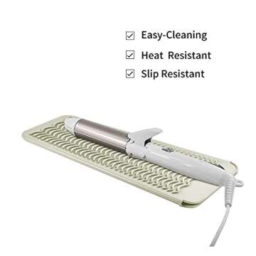 EIOKIT Silicone Heat Resistant Mat, Protects Surfaces from Heat Damage, Provides Slip Resistance, and Offers Multipurpose Storage for Hot Hair Styling Tools (1 Pack, Beige)
