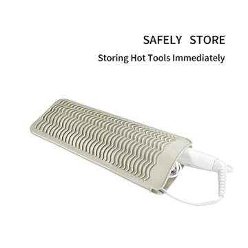 EIOKIT Silicone Heat Resistant Mat, Protects Surfaces from Heat Damage, Provides Slip Resistance, and Offers Multipurpose Storage for Hot Hair Styling Tools (1 Pack, Beige)