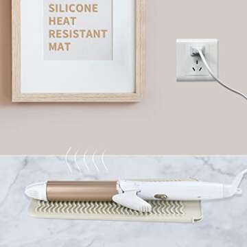 EIOKIT Silicone Heat Resistant Mat, Protects Surfaces from Heat Damage, Provides Slip Resistance, and Offers Multipurpose Storage for Hot Hair Styling Tools (1 Pack, Beige)