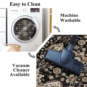 Washable Hallway Runner Rug 3x16: Non Slip Runner Rugs with Rubber Backing Soft Kitchen Rug Farmhouse Distressed Carpet Runner for Living Room Bedroom Bathroom (Black, 3X16)