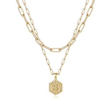Trendy Gold Initial S Necklace for Women - M MOOHAM