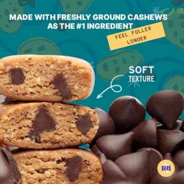 Raw Rev Vegan High-Protein Bars, Chocolate Chip Cookie Dough, 12g Plant Protein, 11g Fiber, Keto, Non-GMO, 1.6 Oz, Pack of 12