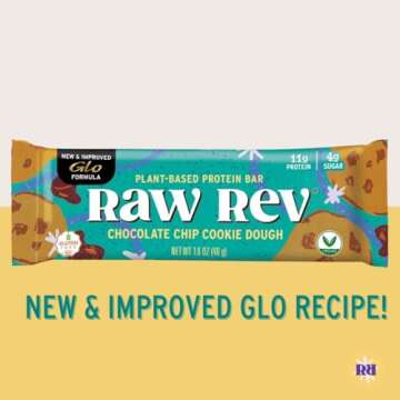 Raw Rev Vegan High-Protein Bars, Chocolate Chip Cookie Dough, 12g Plant Protein, 11g Fiber, Keto, Non-GMO, 1.6 Oz, Pack of 12