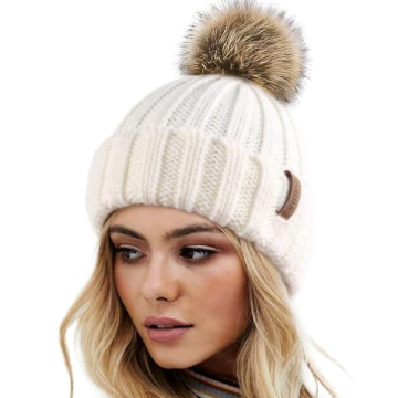 FURTALK Women's Winter Knitted Beanie Hat with Faux Fur Pom